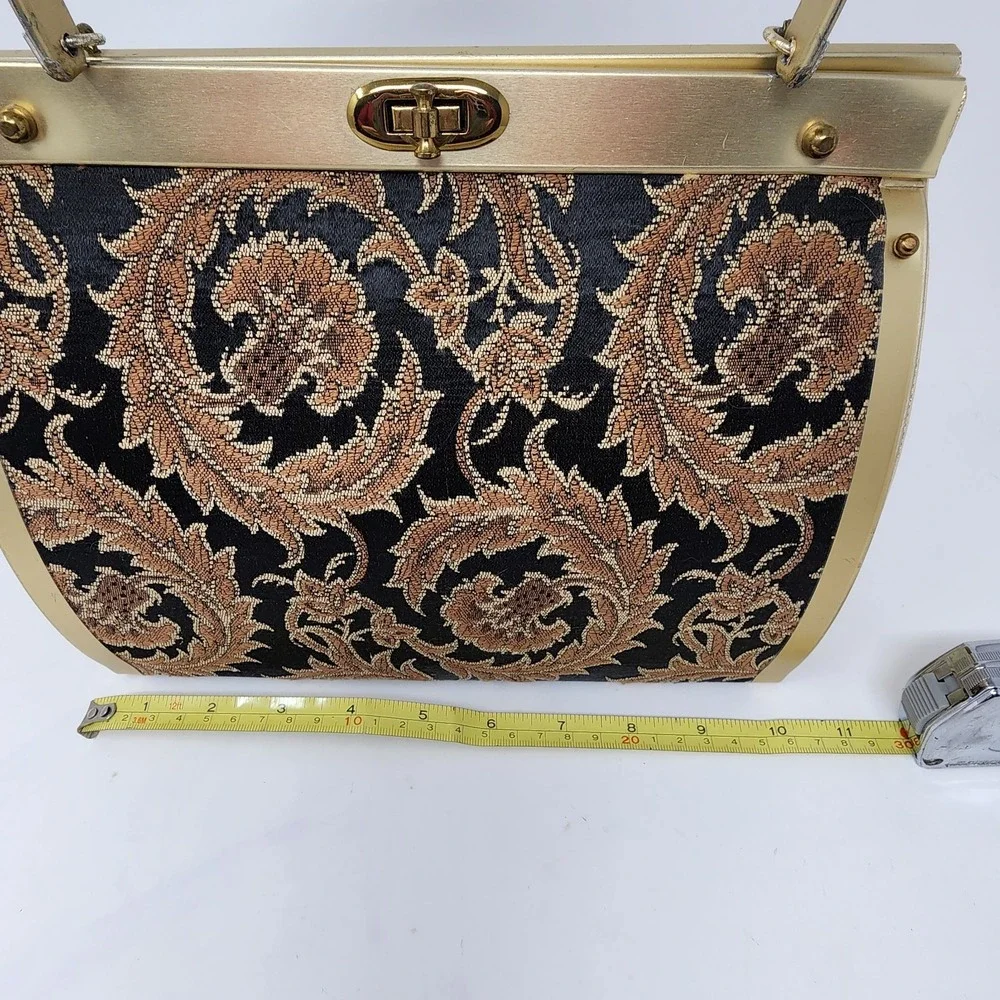VTG 1950s Natalizio Of Miami Handbag‎ Gold Metal Brown Black Paisley Damask MCM